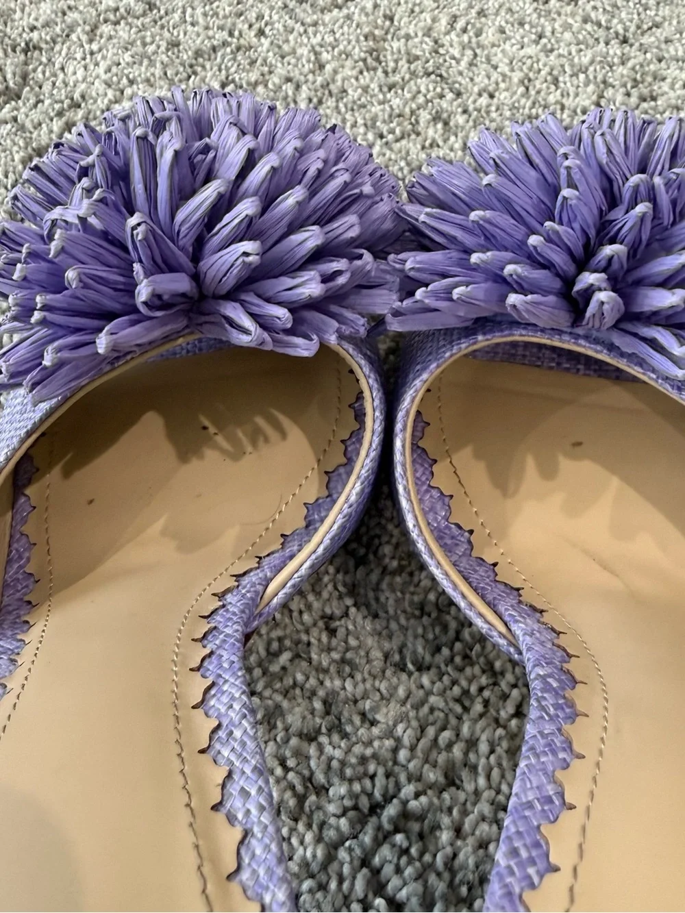 Antonio Melani Purple Raffia Pom Pom Mule Block Heel Slip On Women’s US 7 M
